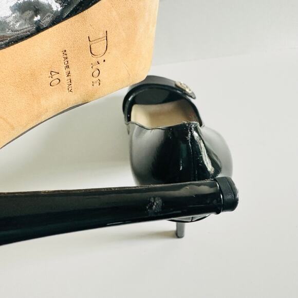 Christian Dior Peep Toe Black Patent Leather Pump Size 40 Classic Formal Career - Picture 7 of 11